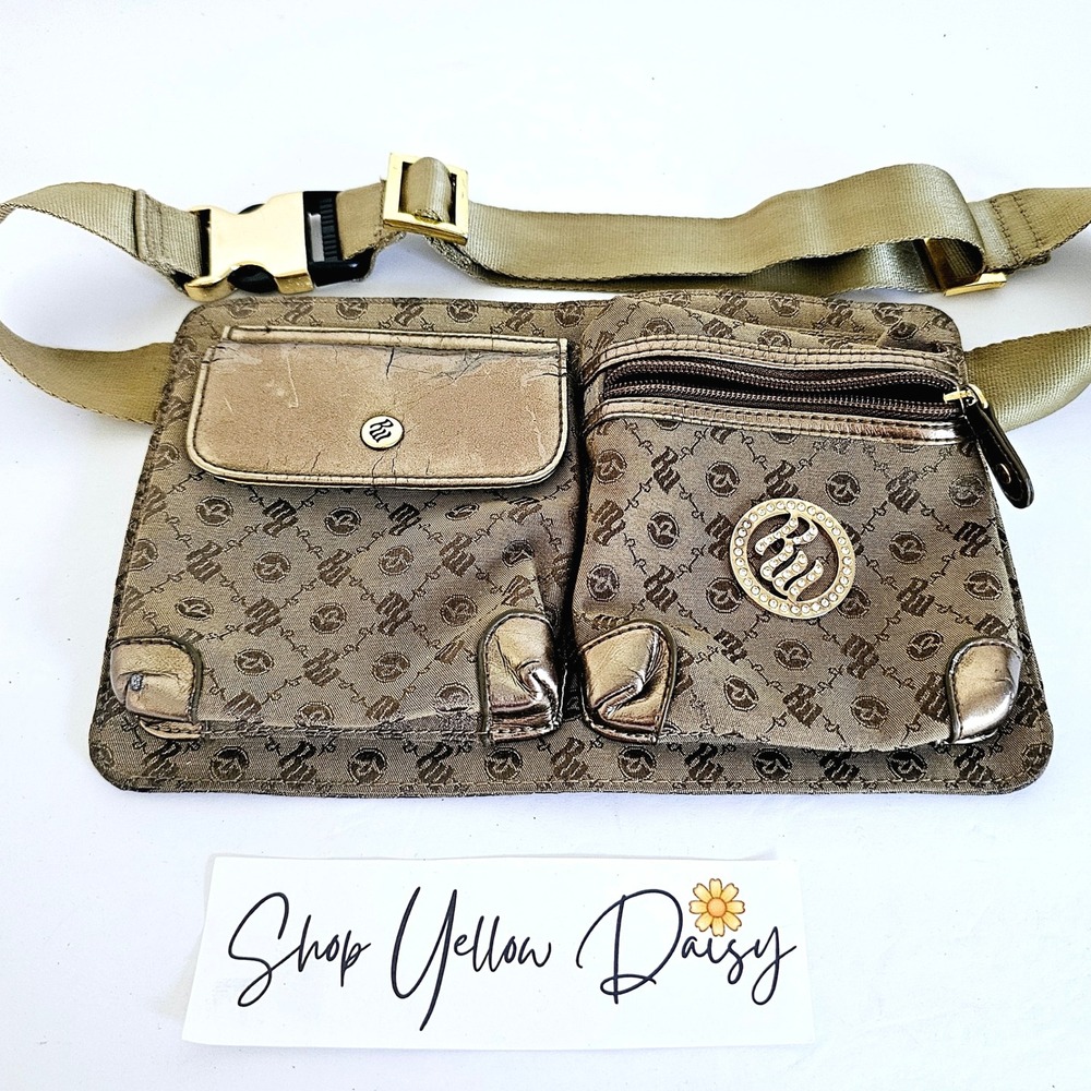Vintage Y2K Rocawear Belt Bag Fanny‎ Pack Gold Hardware Yellow Interior - B681.1
